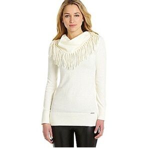 MICHAEL Michael Kors Cream Fringe Cowl Neck Sweater